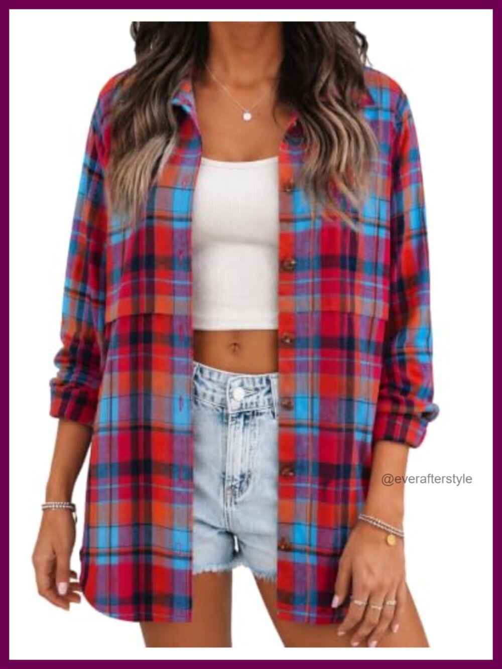 Flannel Button Down Shirt Long Sleeve Plaid Tunic Top
